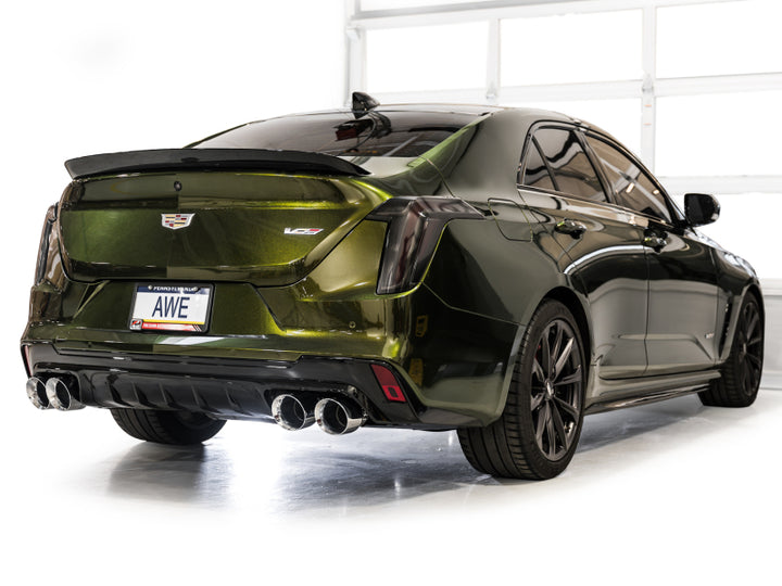AWE Tuning 2021+ Cadillac CT4-V Blackwing SwitchPath Exhaust - Chrome Silver Tips - Bull Strap