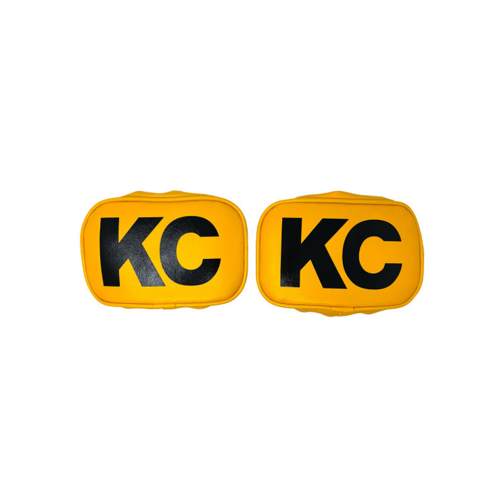 KC HiLiTES Retro 5in x 7in Rectangular Yellow Vinyl Light Cover w/ Black KC Logo (Pair) - Bull Strap