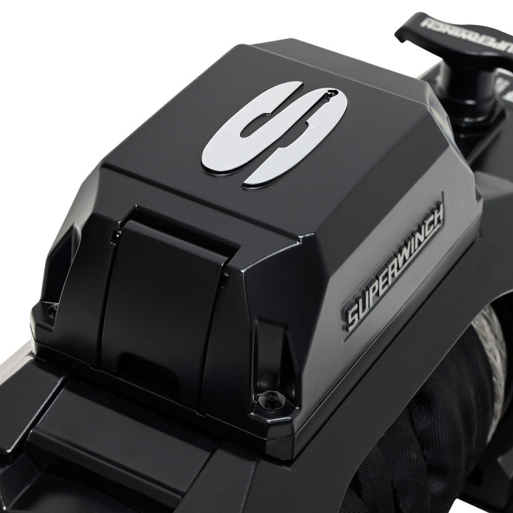 Superwinch 12000 LBS 12V DC 3/8in x 80ft Synthetic Rope SX12SR Winch - Semi Gloss Black - Bull Strap