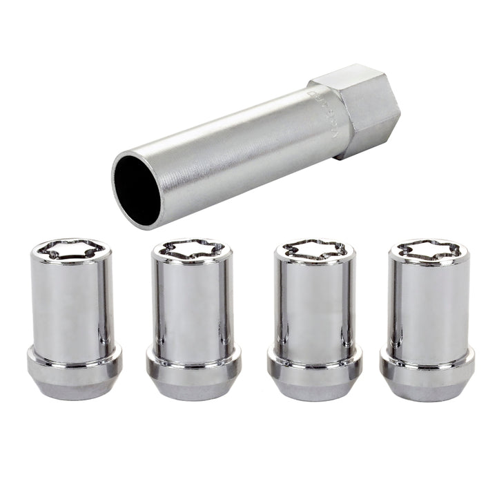 McGard Wheel Lock Nut Set - 4pk. (Tuner / Cone Seat) M12X1.5 / 13/16 Hex / 1.24in. Length - Chrome - Bull Strap