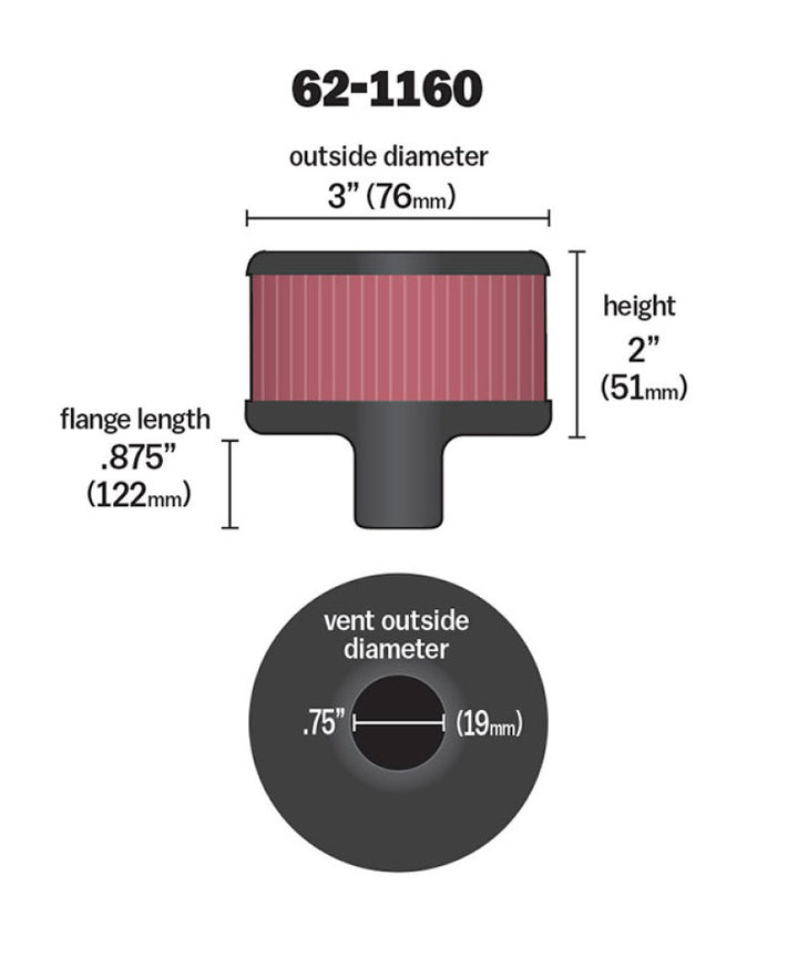 K&N Filter 3/4in Vent 3in Diameter 2in Height - Bull Strap