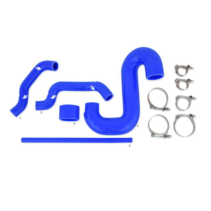 Mishimoto Subaru 02-07 WRX/04-07 STi Top-Mount Intercooler Kit - Powder Coated Silver & Blue Hoses - Bull Strap