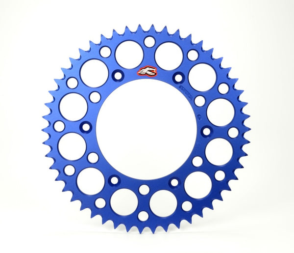 Renthal 18-23 Yamaha YX65 Rear Grooved Sprocket - Blue 420-47P Teeth - Bull Strap