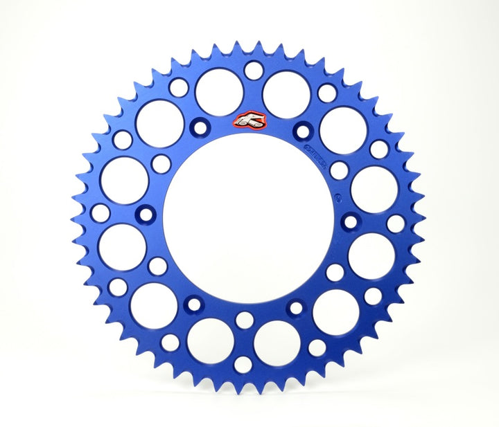 Renthal 18-23 Yamaha YX65 Rear Grooved Sprocket - Blue 420-47P Teeth - Bull Strap