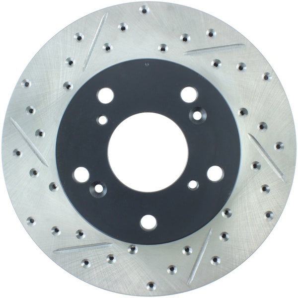 StopTech 02-06 Acura RSX Slotted & Drilled Right Front Rotor - Bull Strap