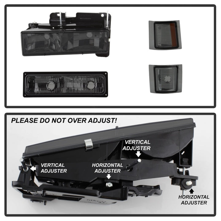 xTune Chevy Suburban 94-98 Headlights w/ Corner & Parking Lights 8pcs Smoked HD-JH-CCK88-AM-SM-SET - Bull Strap