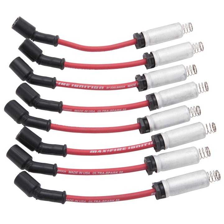 Edelbrock Spark Plug Wire Set Ls Kit w/ Metal Sleeves 99-15 50 Ohm Resistance Red Wire (Set of 8) - Bull Strap