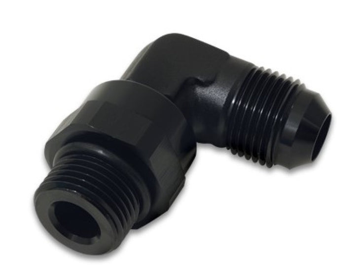 Vibrant -8AN Male Flare to Male -6AN ORB Swivel 90 Degree Adapter Fitting - Anodized Black - Bull Strap