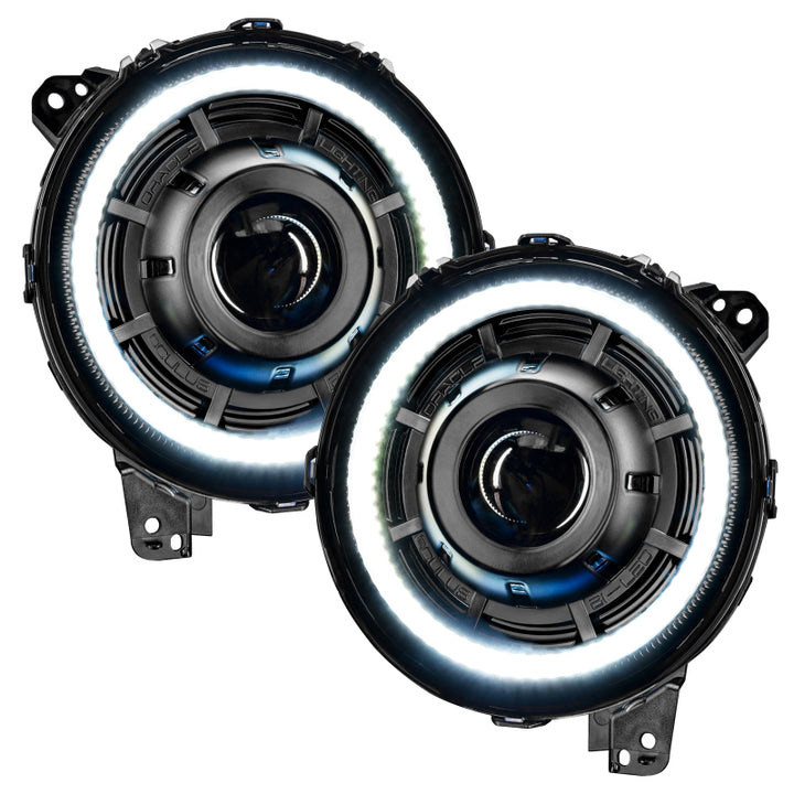 Oracle Oculus Bi-LED Projector Headlights for Jeep JL/Gladiator JT - Matte Blk - 5500K - Bull Strap