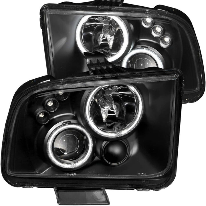 ANZO 2005-2009 Ford Mustang Projector Headlights w/ Halo Black - Bull Strap