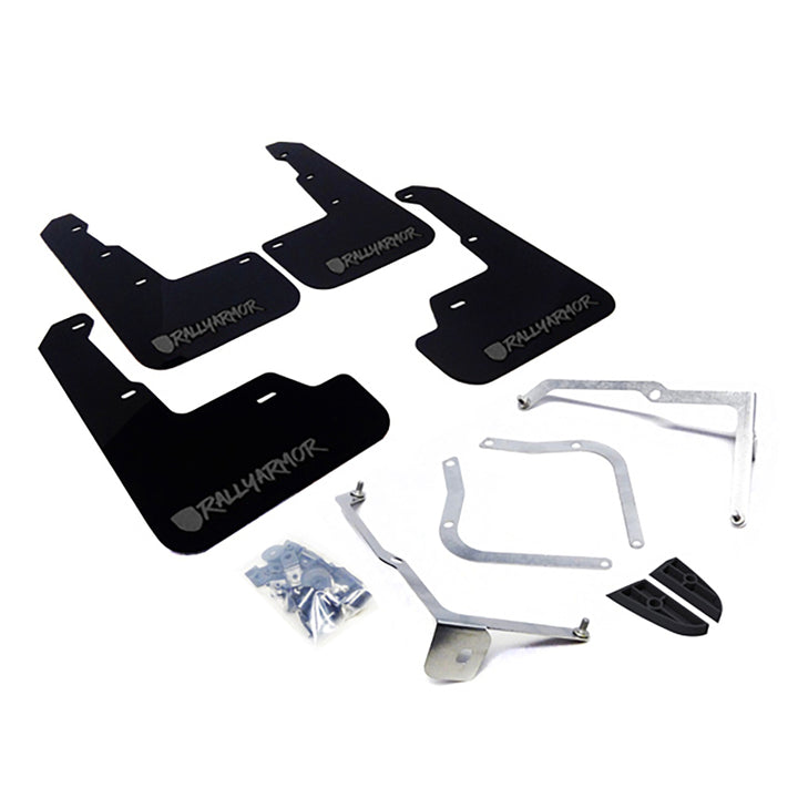 Rally Armor 15-21 Subaru WRX/STI Black Mud Flap Grey Altered Font Logo - Bull Strap