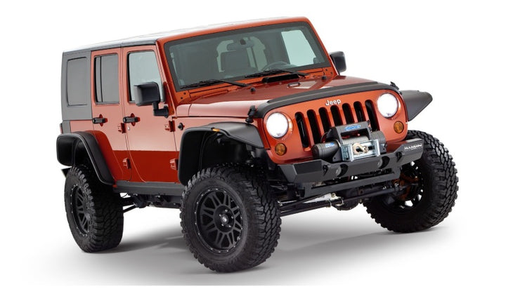 Bushwacker 07-18 Jeep Wrangler Unlimited Flat Style Flares 4pc 4-Door Sport Utility Only - Black - Bull Strap