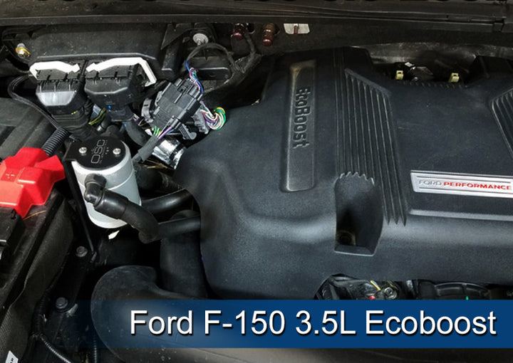 J&L 2011-2025 Ford F-150 2.7L/3.5L/5.0L Passenger Side Oil Separator 3.0 - Clear Anodized - Bull Strap