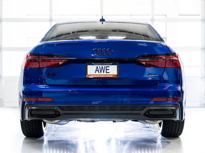 AWE Audi 2019-2023 C8 A6/A7 3.0T Touring Edition Cat-back Exhaust- Turn Downs - Bull Strap