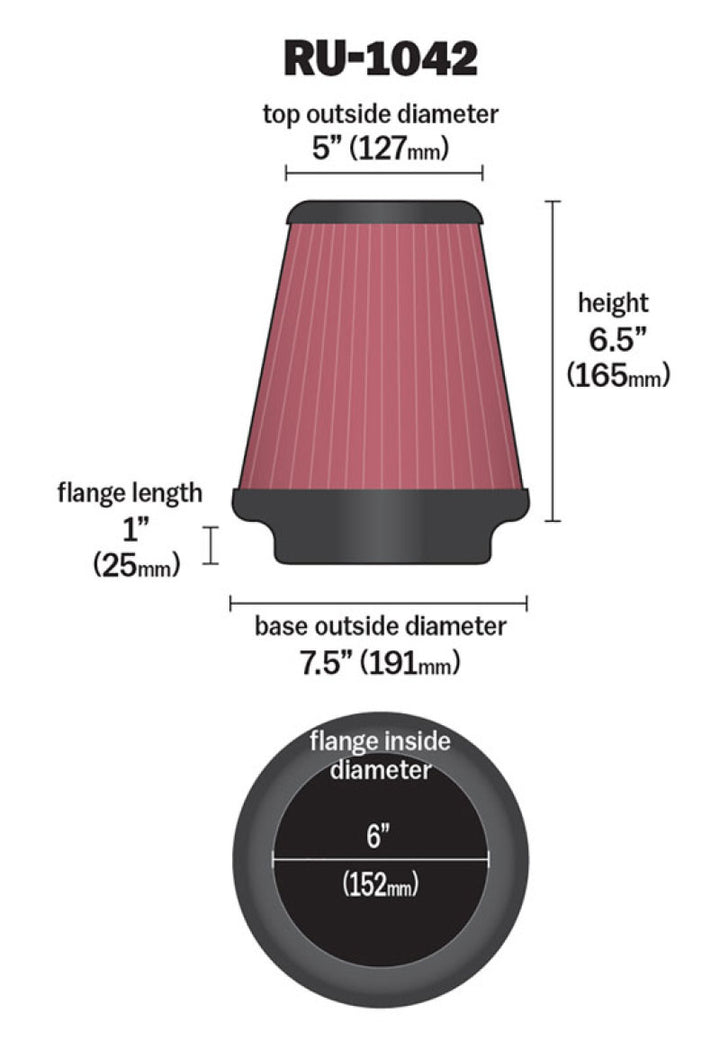 K&N Universal Clamp-On Air Filter 6in FLG / 7-1/2in B / 5in T / 6-1/2in H - Bull Strap