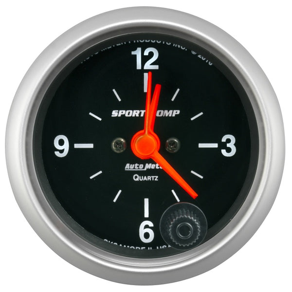 Autometer Sport-Comp 2-1/16in. 12 Hour Analog Clock Gauge - Bull Strap