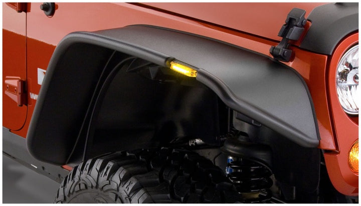 Bushwacker 07-18 Jeep Wrangler Unlimited Flat Style Flares 4pc 4-Door Sport Utility Only - Black - Bull Strap
