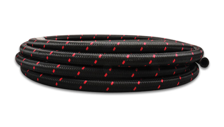 Vibrant -6 AN Two-Tone Black/Red Nylon Braided Flex Hose E85 Friendly (20ft Roll) - Bull Strap