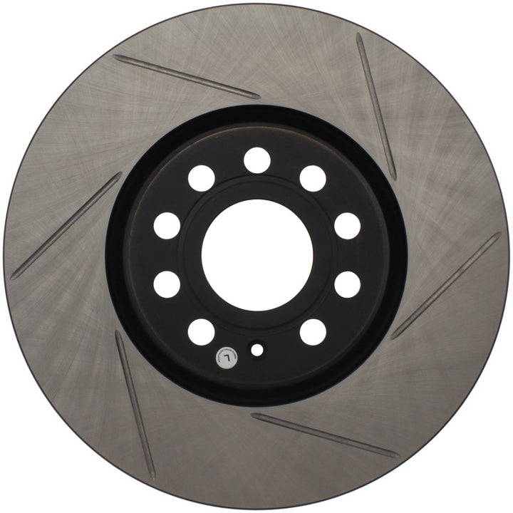 StopTech Power Slot 06-10 Audi A3 / 08-10 TT / 06-09 VW GTI Mlk V/Passat Left Front Slotted Rotor - Bull Strap