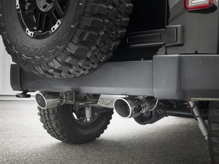 aFe Rebel Series 2.5in 409 SS Axle-Back Exhaust w/Polished Tips 07+ Jeep Wrangler (JK) V6 3.6L/3.8L - Bull Strap