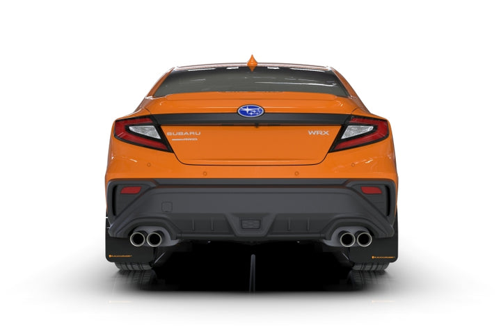 Rally Armor 22-25 Subaru WRX Black UR Mud Flap w/Orange Logo - Bull Strap