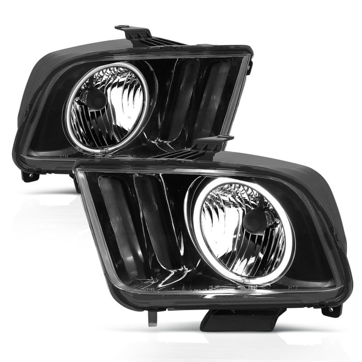 ANZO 2005-2009 Ford Mustang Crystal Headlights w/ Halo Black (CCFL) - Bull Strap