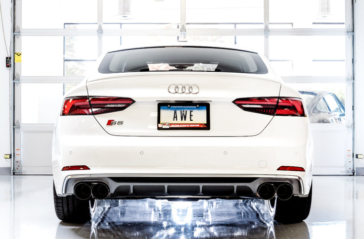 AWE Tuning Audi B9 S4 Track Edition Exhaust - Non-Resonated (Black 102mm Tips) - Bull Strap