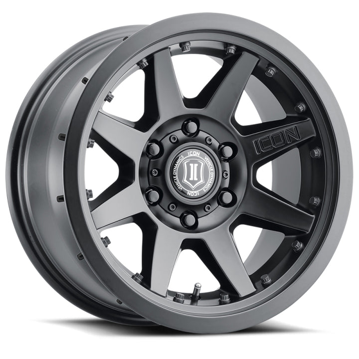 ICON Rebound Pro 17x8.5 6x5.5 0mm Offset 4.75in BS 106.1mm Bore Satin Black Wheel - Bull Strap
