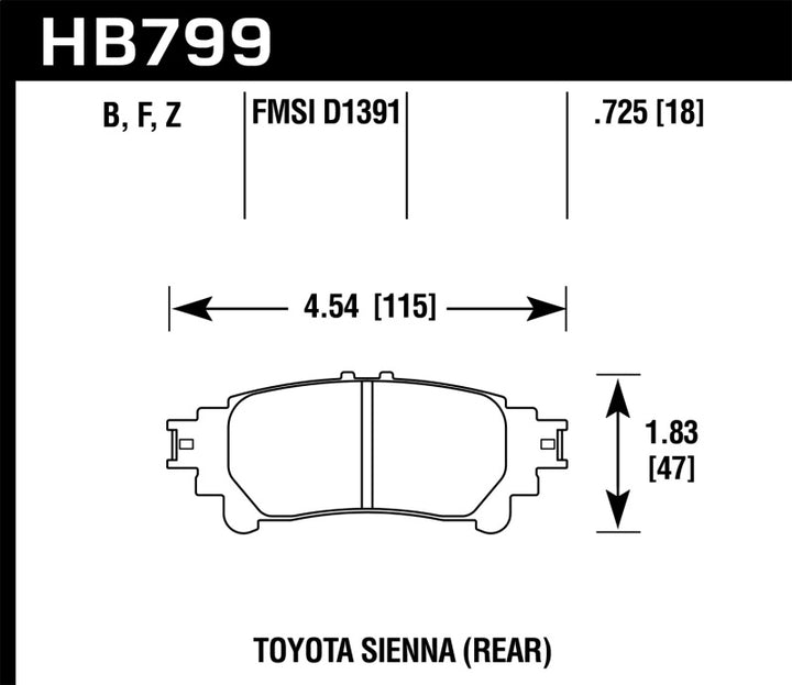 Hawk 14-16 Toyota Highlander Performance Ceramic Street Rear Brake Pads - Bull Strap