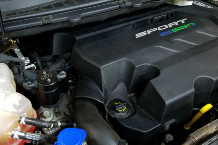 J&L 2015-2024 Ford Edge Sport/ST Passenger Side Oil Separator 3.0 - Black Anodized - Bull Strap