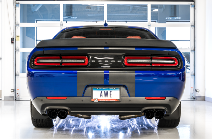 AWE Tuning 2015+ Dodge Challenger 6.4L/6.2L SC Track Edition Exhaust - Quad Diamond Black Tips - Bull Strap
