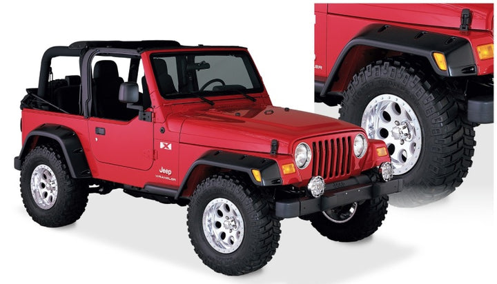 Bushwacker 97-06 Jeep TJ Max Pocket Style Flares 4pc - Black - Bull Strap