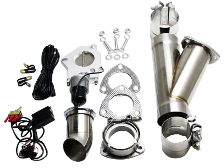 Granatelli 3.5in Stainless Steel Electronic Exhaust Cutout w/Slip Fit/Band Clamp - Bull Strap