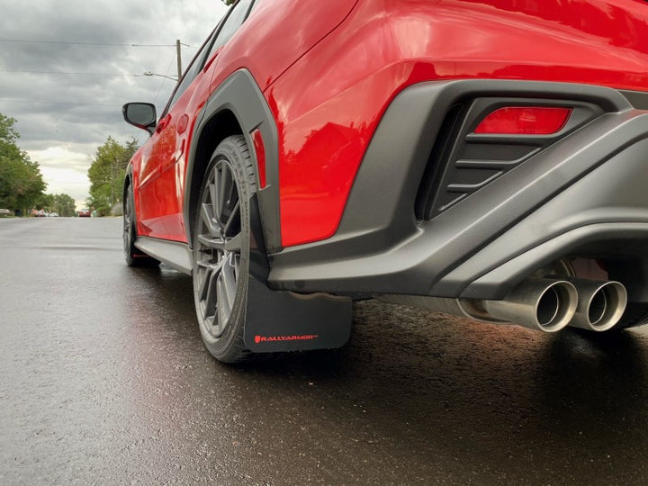 Rally Armor 22-25 Subaru WRX Black UR Mud Flap w/Red Logo - Bull Strap