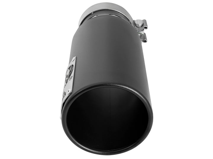 aFe SATURN 4S 4in SS Intercooled Exhaust Tip - Black 4in In x 5in Out x 12in L Bolt-On - Bull Strap
