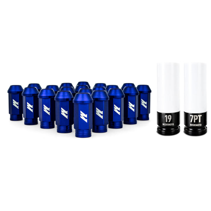 Mishimoto Aluminum Locking Lug Nuts M12x1.5 20pc Set Blue - Bull Strap