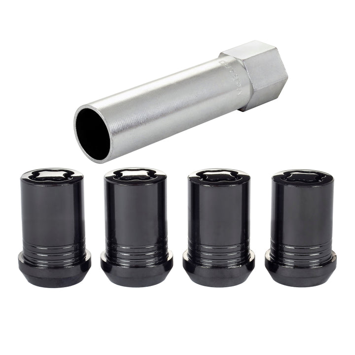 McGard Wheel Lock Nut Set - 4pk. (Tuner / Cone Seat) M12X1.5 / 13/16 Hex / 1.24in. Length - Black - Bull Strap