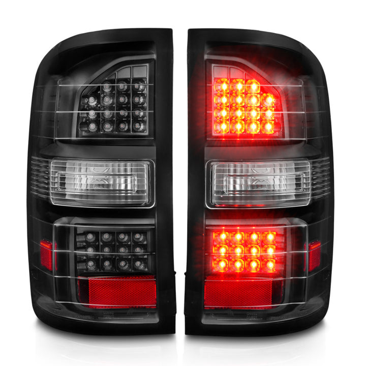 ANZO 2014-2018 GMC Sierra LED Tail Lights Black Housing Clear Lens - Bull Strap