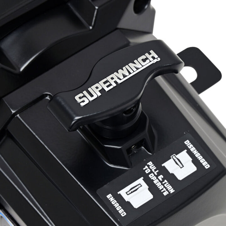Superwinch 12000 LBS 12V DC 3/8in x 80ft Synthetic Rope SX12SR Winch - Semi Gloss Black - Bull Strap