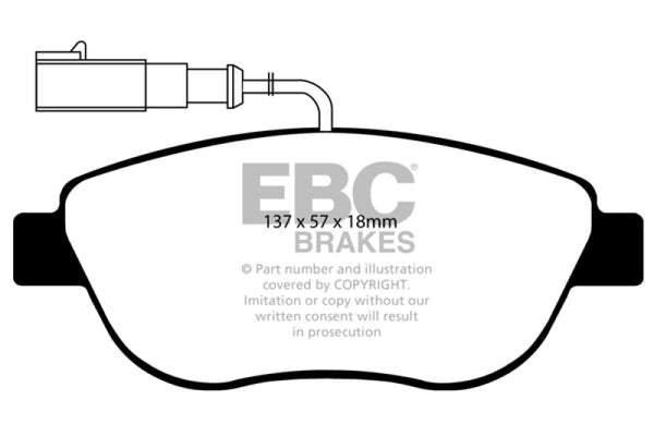 EBC 12+ Fiat 500 1.4 Turbo Abarth Redstuff Front Brake Pads - Bull Strap