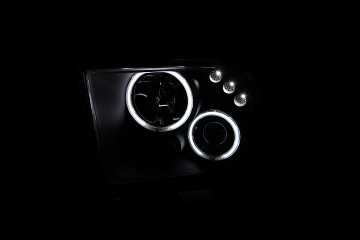 ANZO 2005-2009 Ford Mustang Projector Headlights w/ Halo Black - Bull Strap