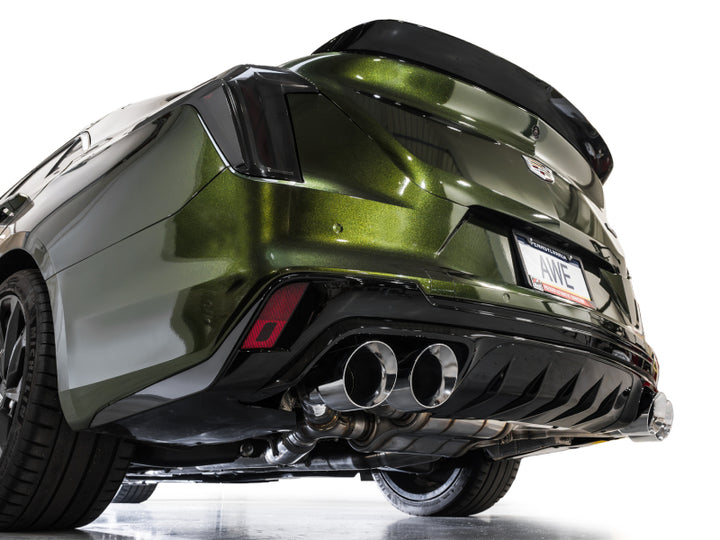 AWE Tuning 2021+ Cadillac CT4-V Blackwing SwitchPath Exhaust - Chrome Silver Tips - Bull Strap
