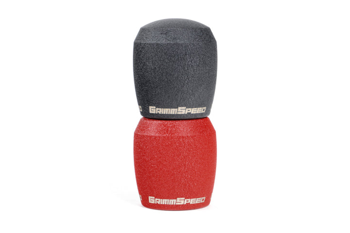 GrimmSpeed Stubby Shift Knob Stainless Steel Red - M12x1.25 - Bull Strap