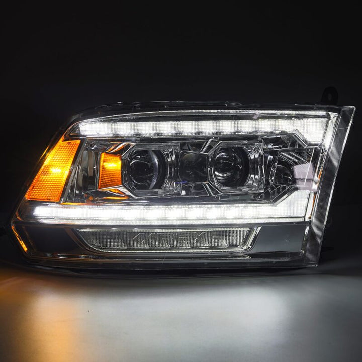 AlphaRex 09-18 Ram 1500 PRO-Series Proj Headlights Chrome w/ Sequential Signal and Top/Middle DRL - Bull Strap