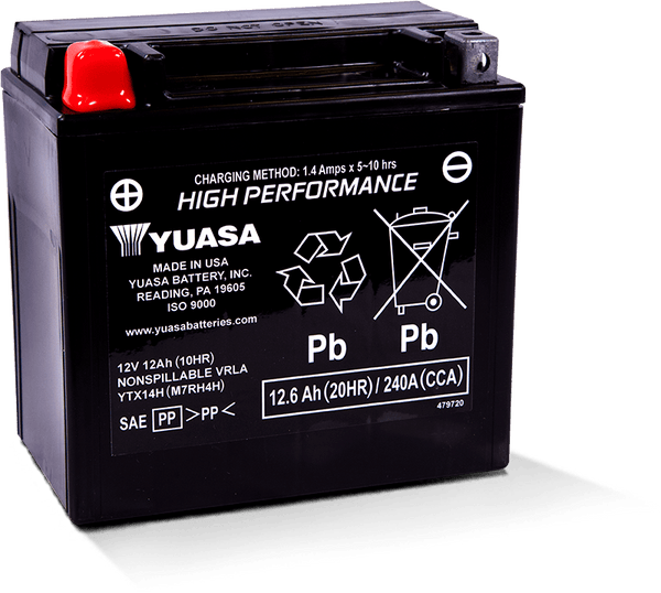 Yuasa YTX14AH Maintenance Free AGM 12-Volt Battery - Bull Strap