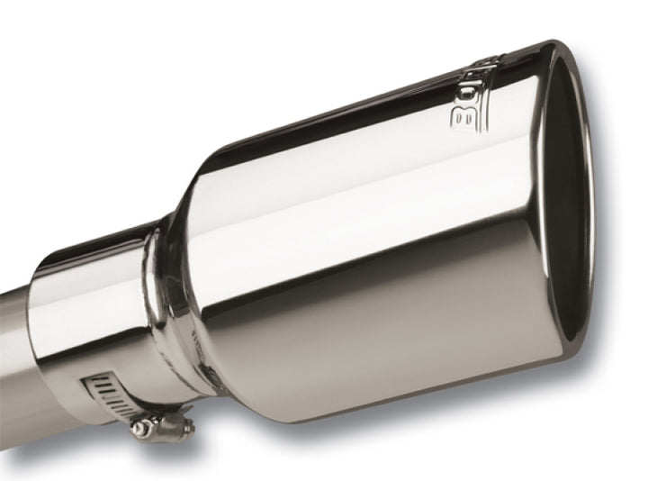 Borla Universal Polished Tip Single Round Rolled Angle-Cut w/Clamp (inlet 2 1/2in. Outlet 4 x 4in) * - Bull Strap