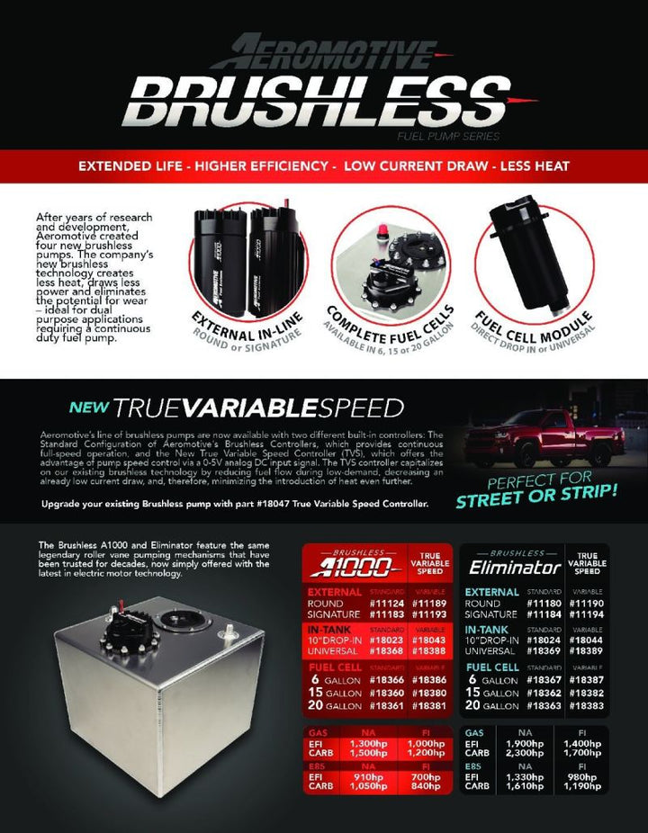 Aeromotive Variable Speed Controlled Fuel Pump - In-line - Signature Brushless A1000 - Bull Strap