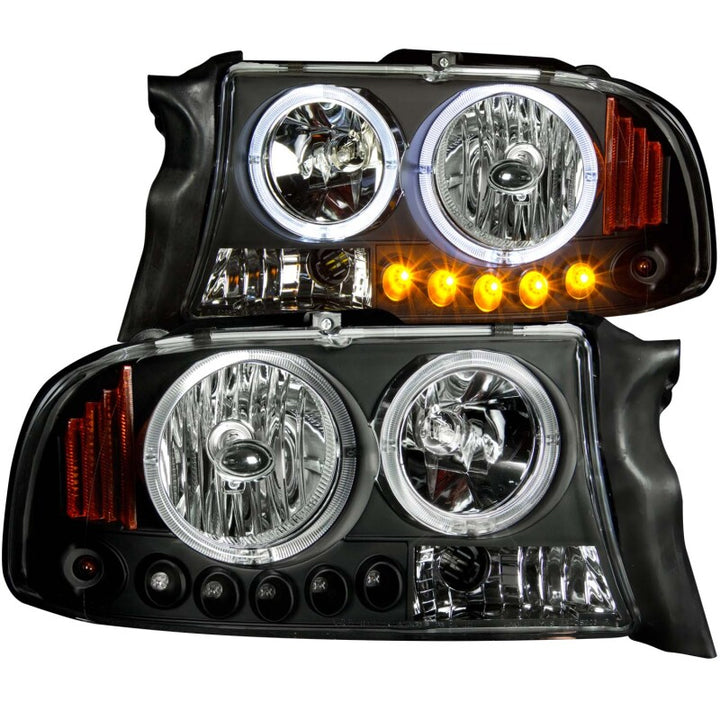 ANZO 1997-2004 Dodge Dakota Projector Headlights w/ Halo Black 1 pc - Bull Strap