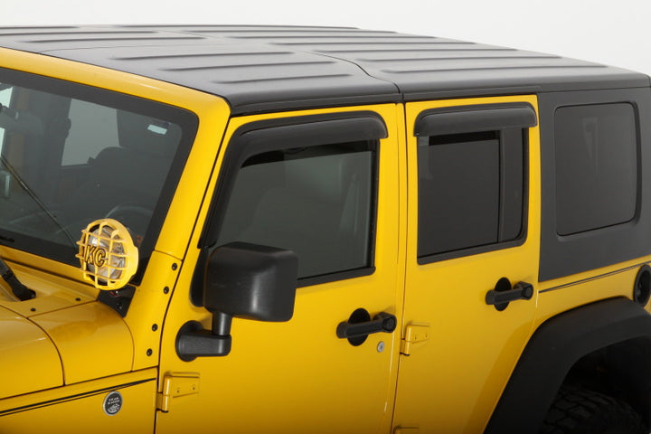 AVS 07-18 Jeep Wrangler Unlimited Ventvisor Outside Mount Window Deflectors 4pc - Smoke - Bull Strap