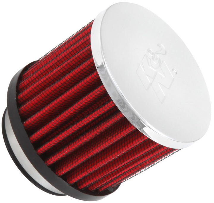 K&N 1.75in Flange ID x 3in OD x 2.5in H Chrome Finish Rubber Base Crankcase Vent Filter - Bull Strap
